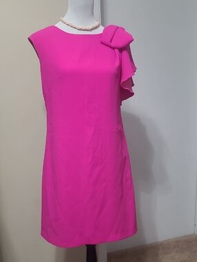 Eliza J Hot Pink One-Shoulder Ruffle Shift Dress By Eliza Jay